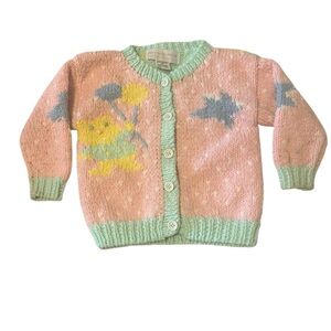 VTG Bloomingdale’s 2T Pastel Pink & Mint Kids Knit Cardigan Cottagecore